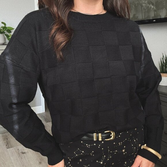 Women's Elevated Check Sweater Top | Sage The Label | Black - Picture 1 of 9